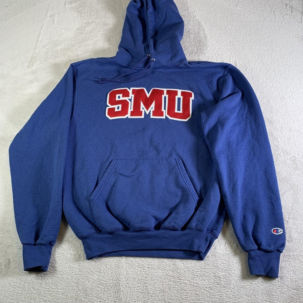 SMU Mustangs Hoodie Mens Medium Blue NCAA Football Champion Fleece Pullover